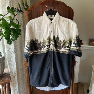 Roper Shirt Mens Medium White Black Pearl Snap Button Western Cowboy